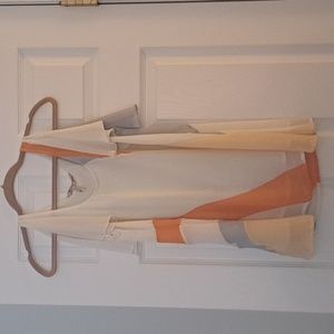 Flutter sleeve BCBG citrus and grey blouse